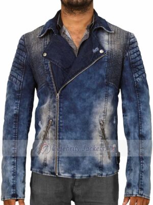 Blast Distressed Faded Biker Denim Jacket