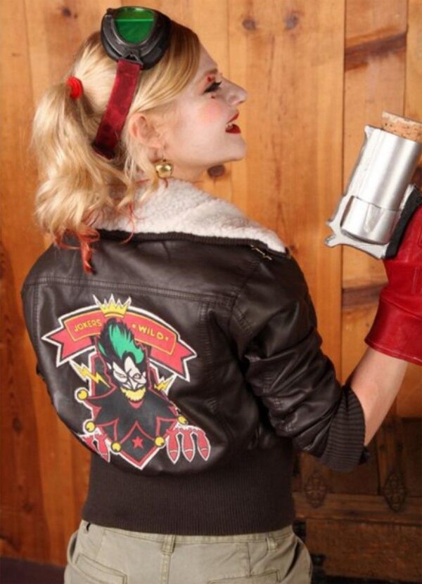 Bombshell Harley Quinn Bomber Brown Leather Jacket