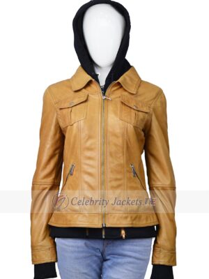 Camel Brown Leather Jacket for Women