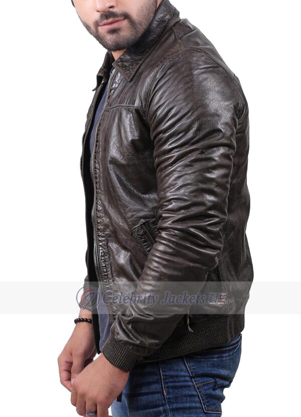 Chocolate Brown Crocodile Style Leather Jacket With Shirt Collar