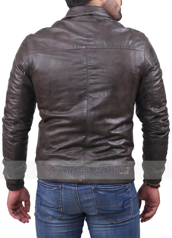 Chocolate Brown Crocodile Style Leather Jacket With Shirt Collar