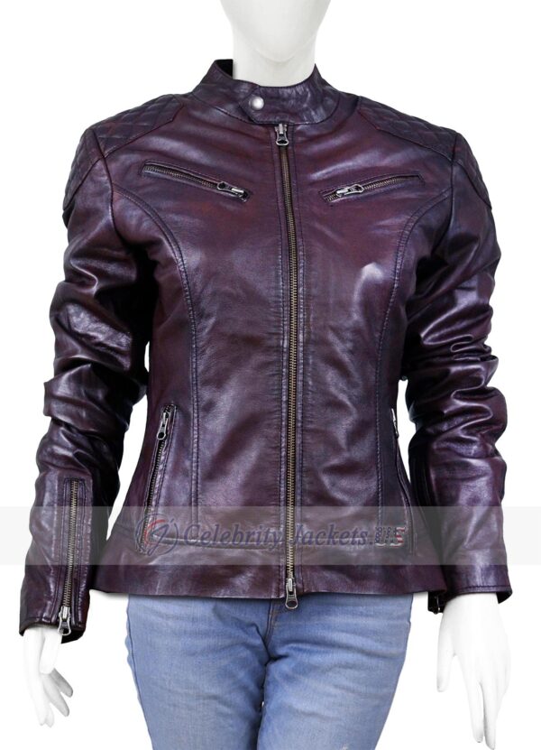 Dark Purple Vax Leather Jacket for Women