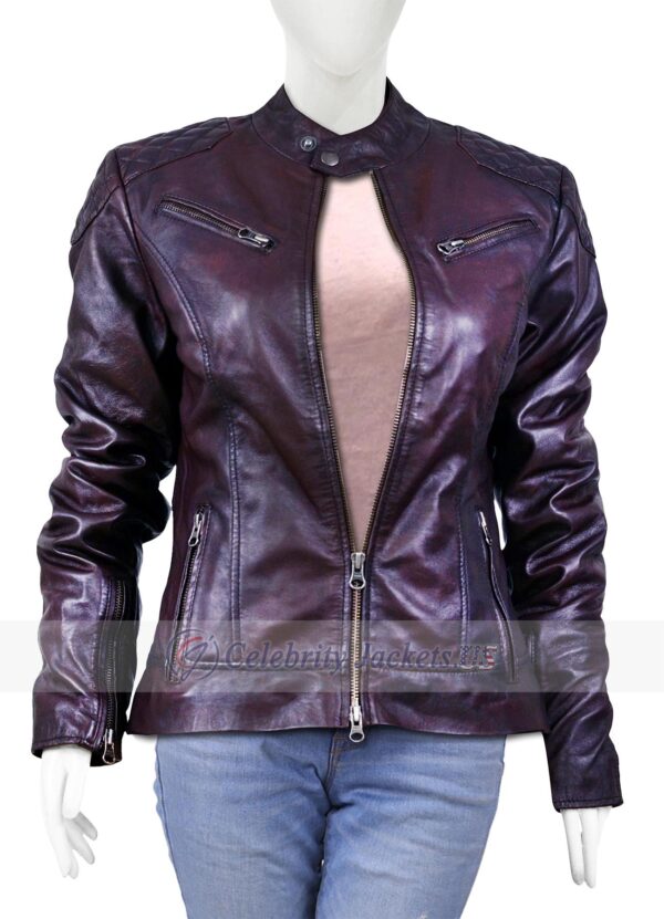 Dark Purple Vax Leather Jacket for Women