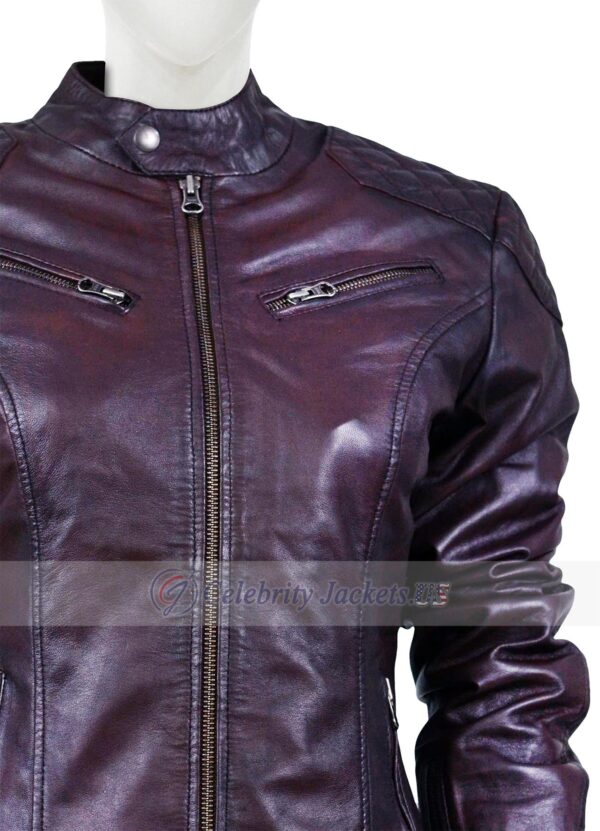 Dark Purple Vax Leather Jacket for Women