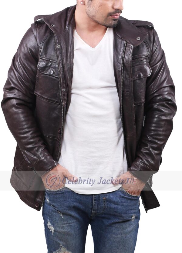 Fashion Leather Jacket With Four Front Pockets And Flap