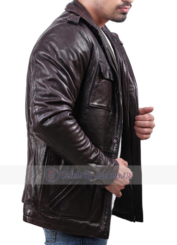 Fashion Leather Jacket With Four Front Pockets And Flap