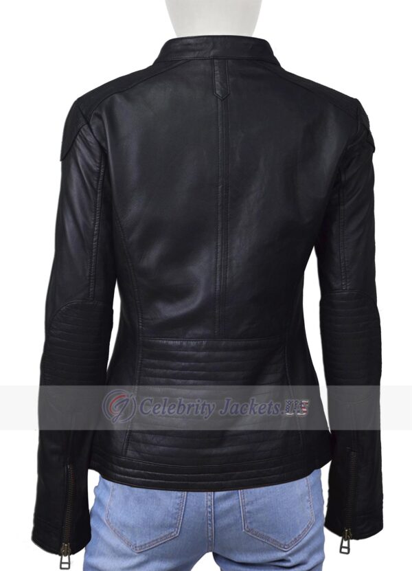 Front Pockets Real Leather Black Jacket for Women