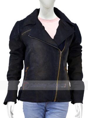 Judith Golden Zipper Cotton Denim Biker Jacket