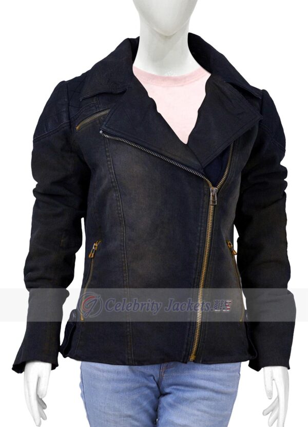 Judith Golden Zipper Cotton Denim Biker Jacket