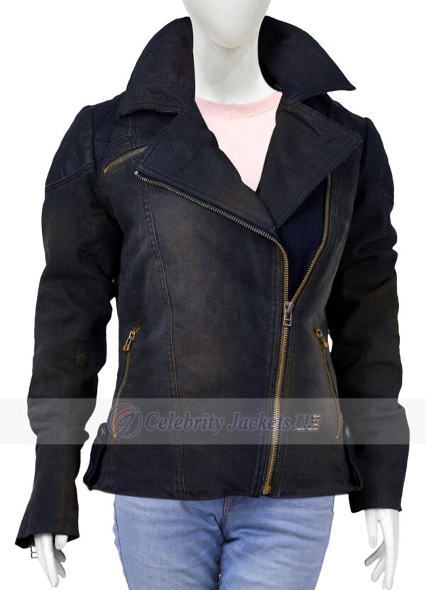 Judith Golden Zipper Cotton Denim Biker Jacket