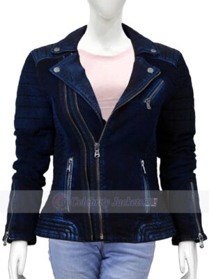 Lindy Cotton Denim Quilted Fashion Moto Biker Jacket