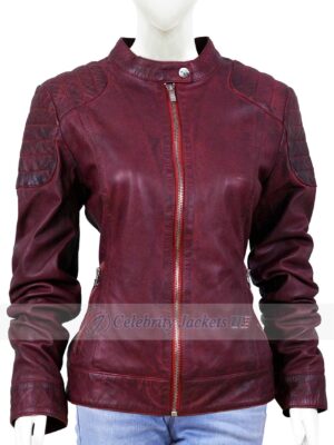 Lisa Merlot Red Fitted Moto Leather Jacket