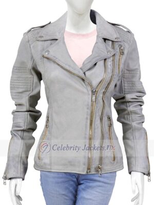 Sandra Vintage Grey Biker Jacket