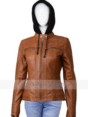 Susan Women Hooded Cognac Fashion Leather Jackets