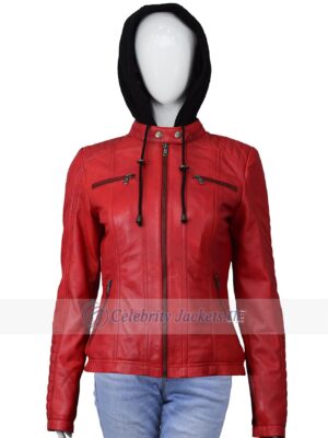 Susan Women Hooded Red Fashion Leather Jackets