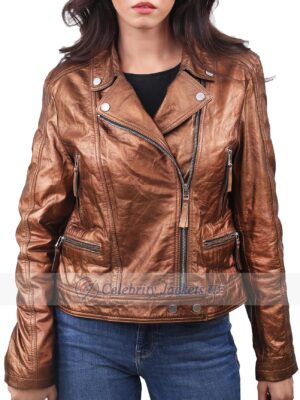 Ziya Copper Metallic Women Biker Jacket