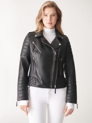 Black Biker Leather Jacket for Women