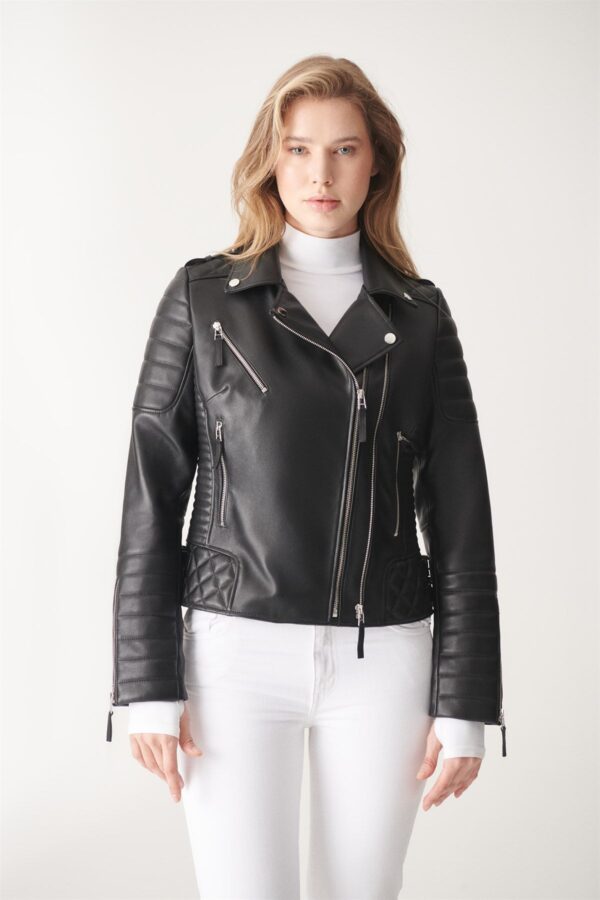 Black Biker Leather Jacket for Women