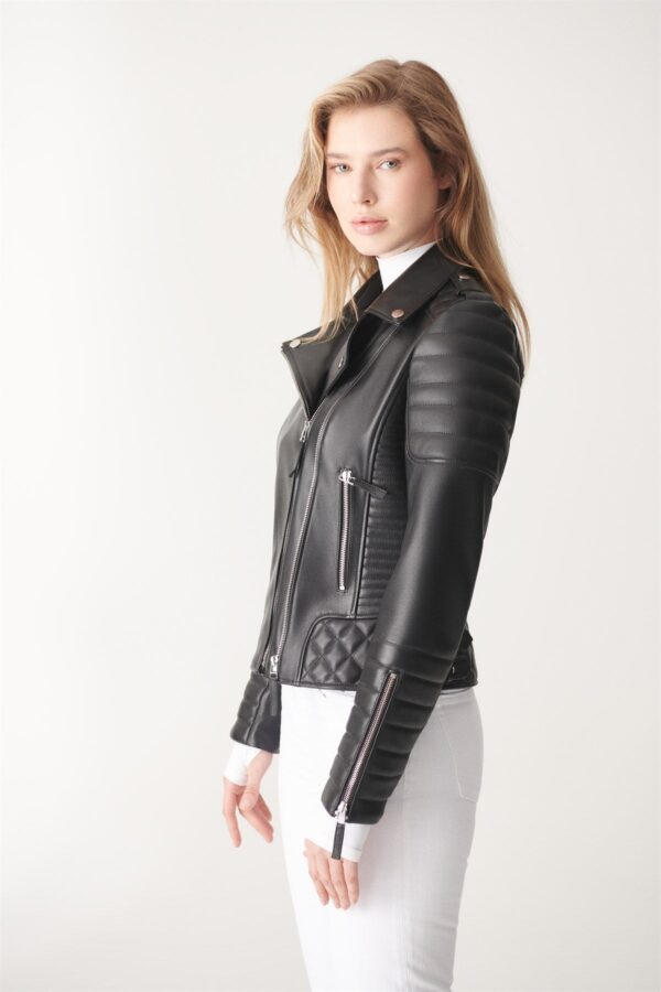 Black Biker Leather Jacket for Women
