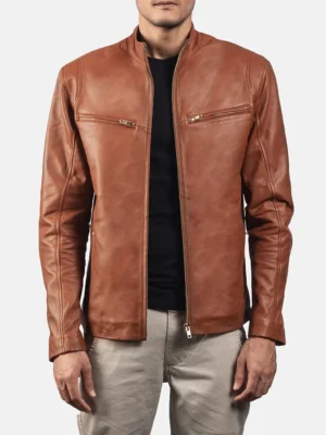 Men’s Brown Real Leather Biker Jacket – Slim Fit