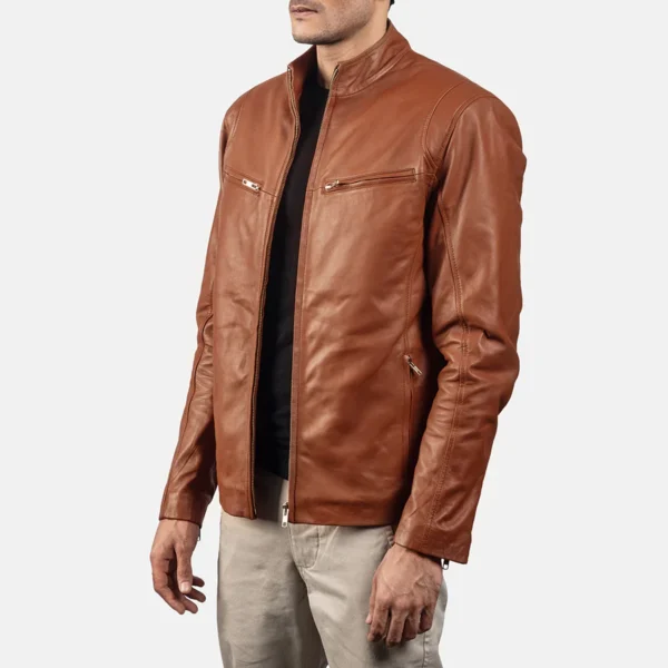 Men’s Brown Real Leather Biker Jacket – Slim Fit