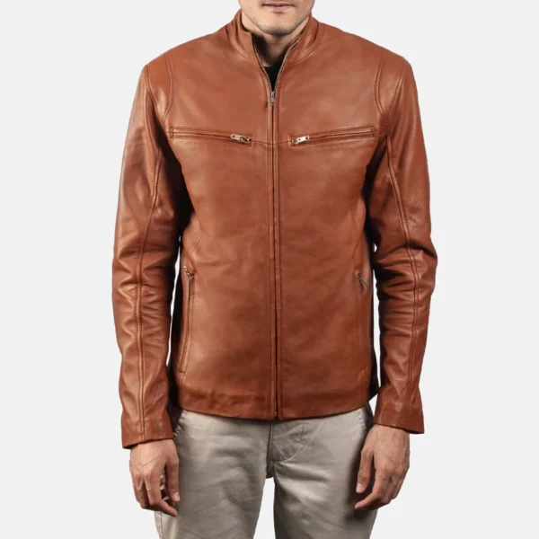 Men’s Brown Real Leather Biker Jacket – Slim Fit