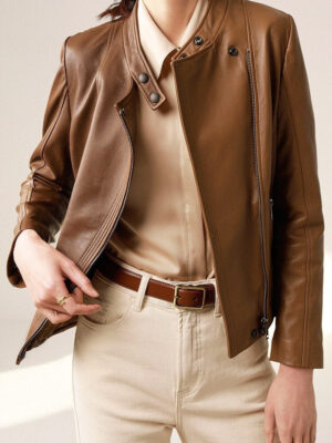 Casual Brown Leather Jacket for Women