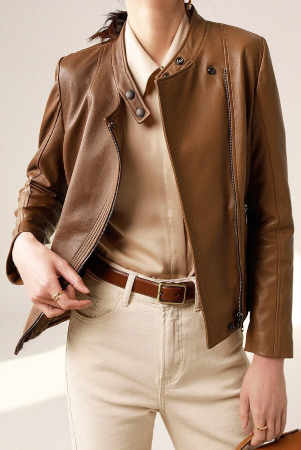 Casual Brown Leather Jacket for Women