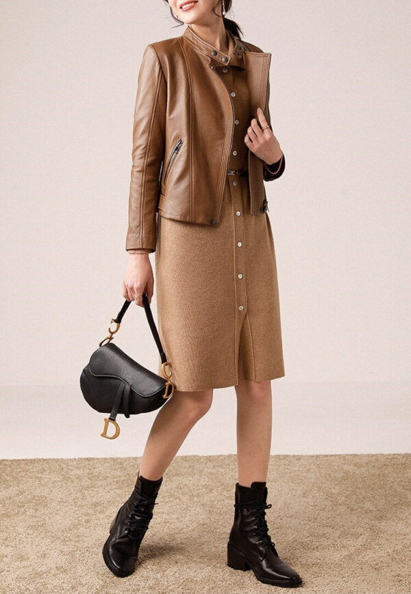Casual Brown Leather Jacket for Women