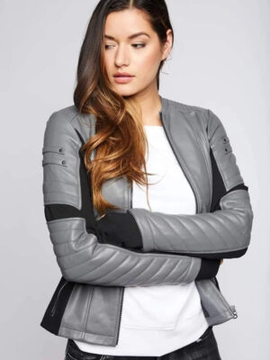 Grey and Black Leather Jacket for Men and Women